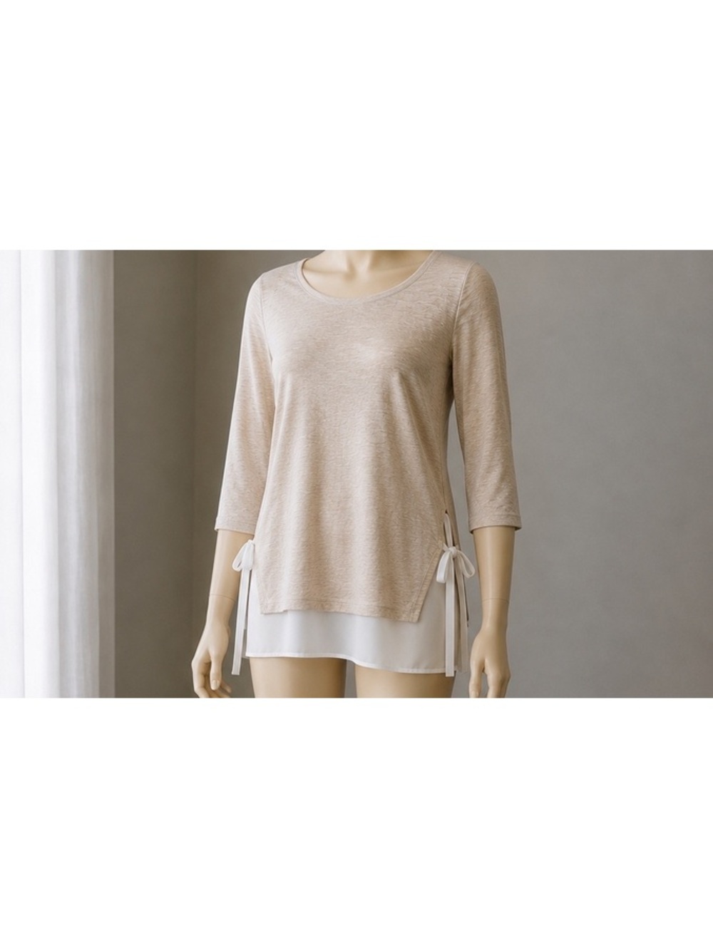Pebble and Stone Women’s Medium Oatmeal Layered Tunic Top Side Tie Bows NWT